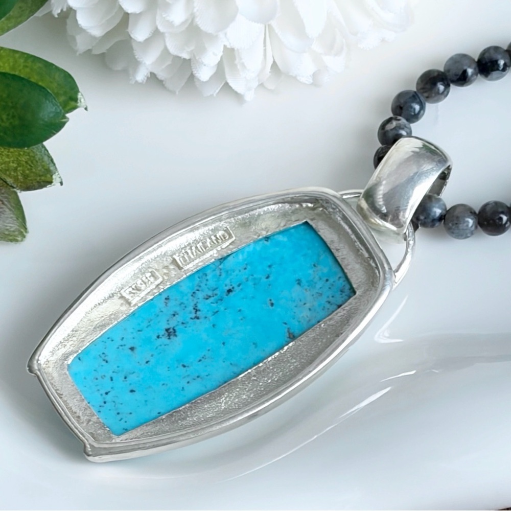 Chunky Large Vintage Southwest Boho Sterling Silver 925 Turquoise Pendant - Picture 7 of 11